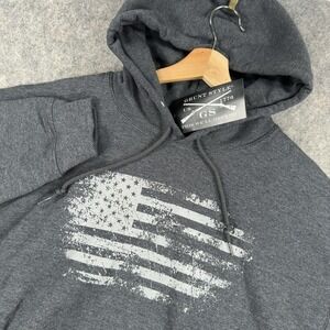 Grunt Style Hoodie Mens Medium Gray American Flag USA Graphic Fleece Pullover